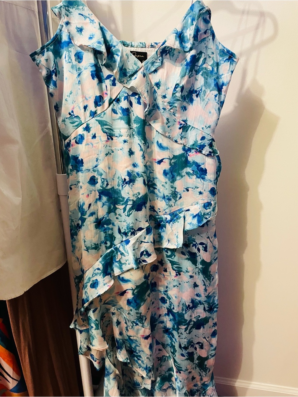Jopna Floral Ruffle Cold-Shoulder Maxi Dress - Blue/White